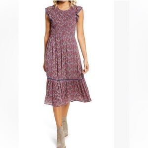 Lost + Wander Floral Prairie Smocked Midi Dress Small